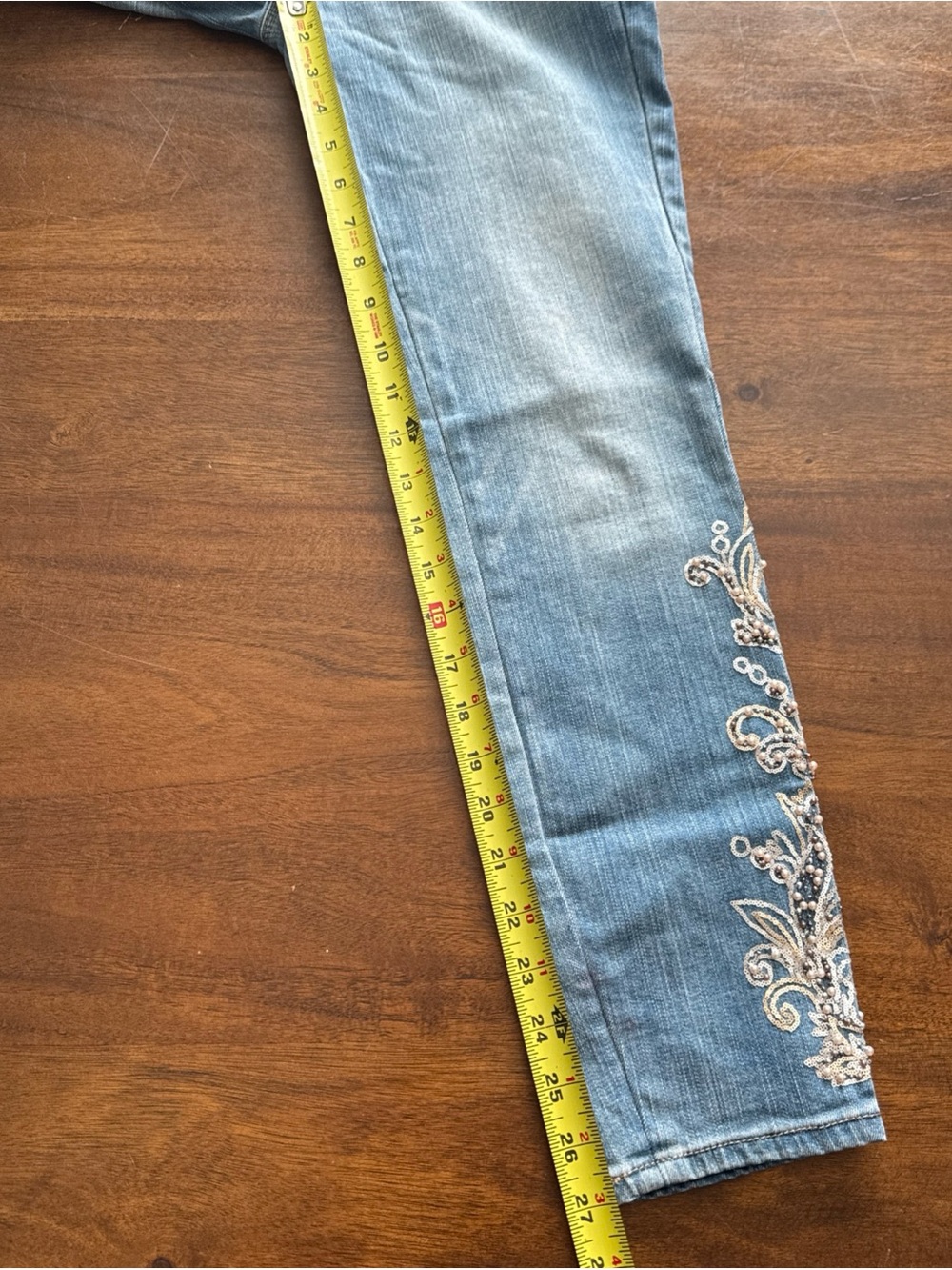 White House Black Market The Skinny Ankle Medium Wash Jeans 2 Embroidered Beaded - Picture 11 of 12
